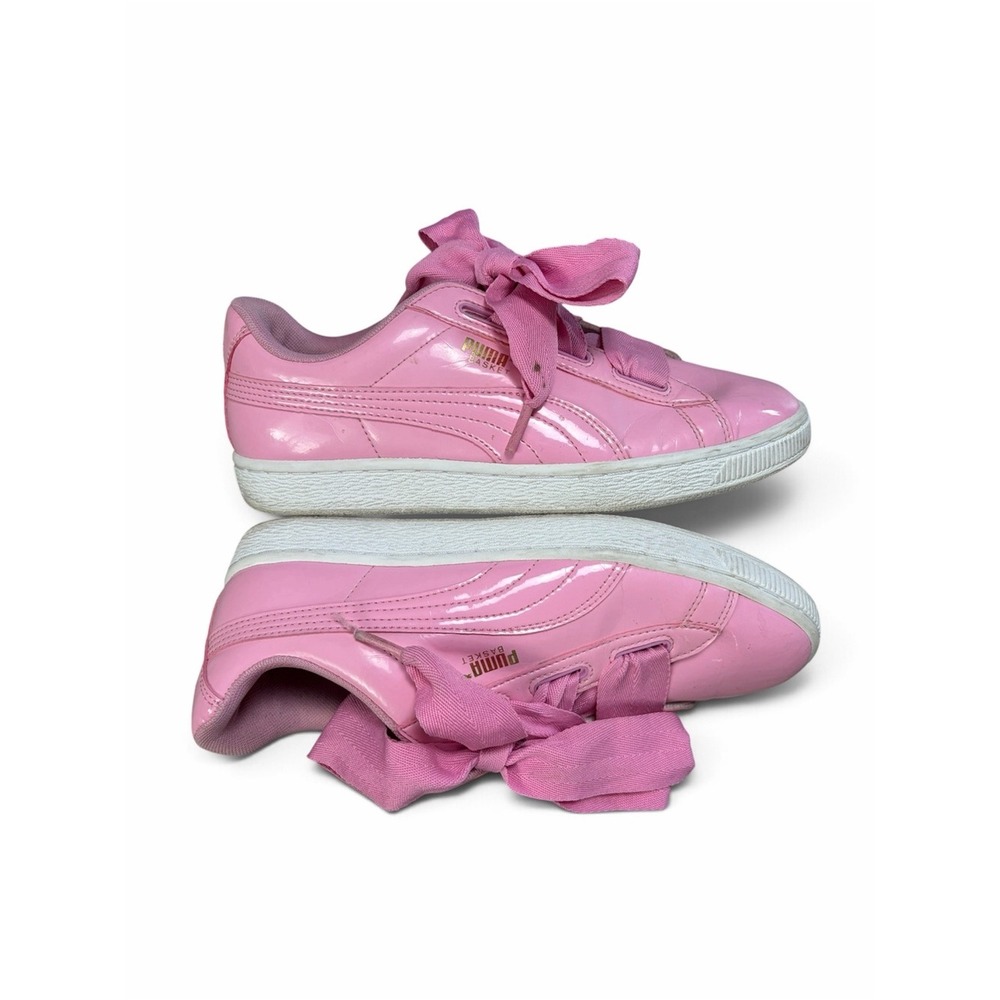 Puma Basket Heart Patent Pink Ribbon Bow Sneakers 364817-03 Womens 6.5